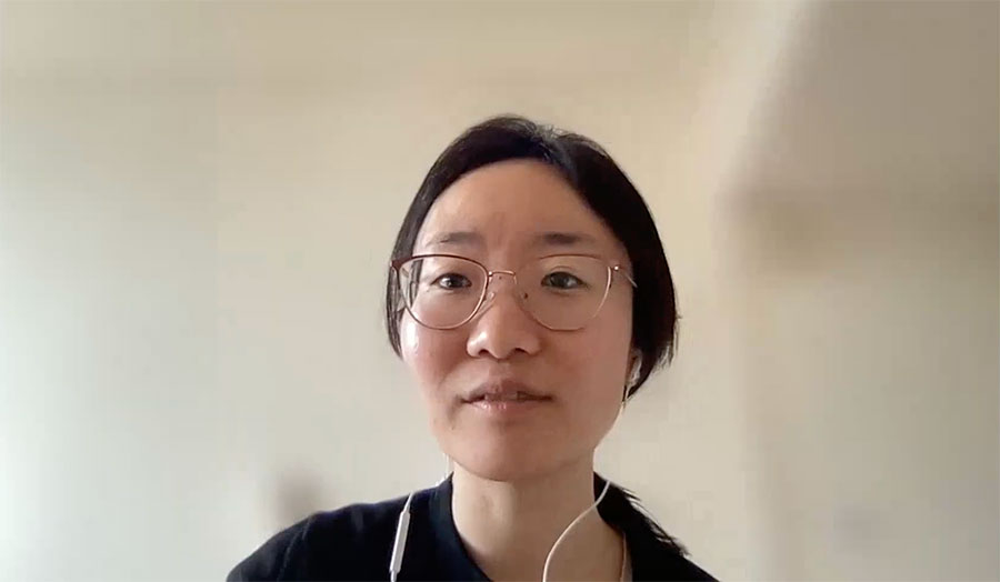 Yujia Han delivering an online talk