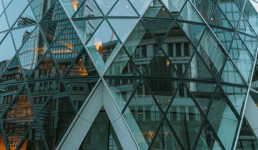 A close up of the Gherkin building in London