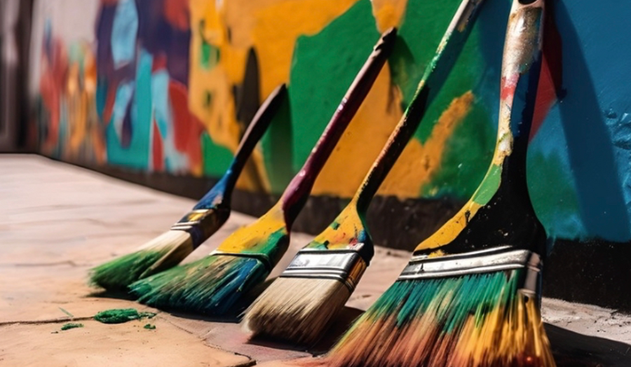Speculative image, showing paint brushes against a wall. 