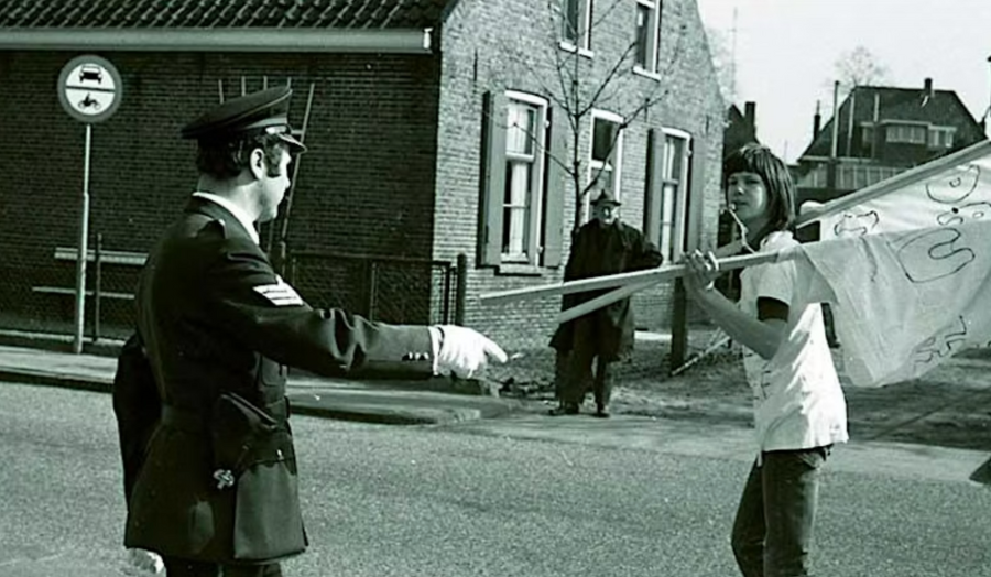 Protest at the opening of the police station in Germany in 1975.

