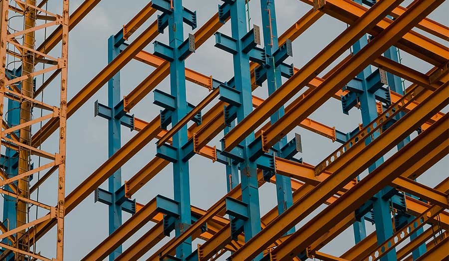A close-up of steelwork under construction