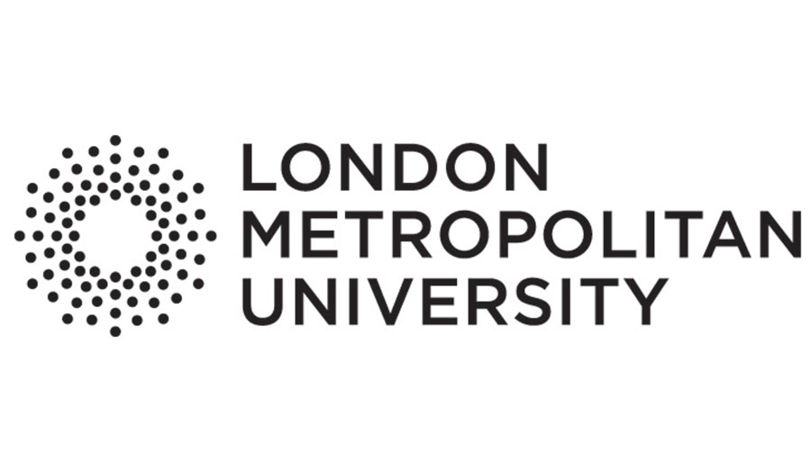 black cosmos sign on a white background with words 'London Metropolitan University' to the right