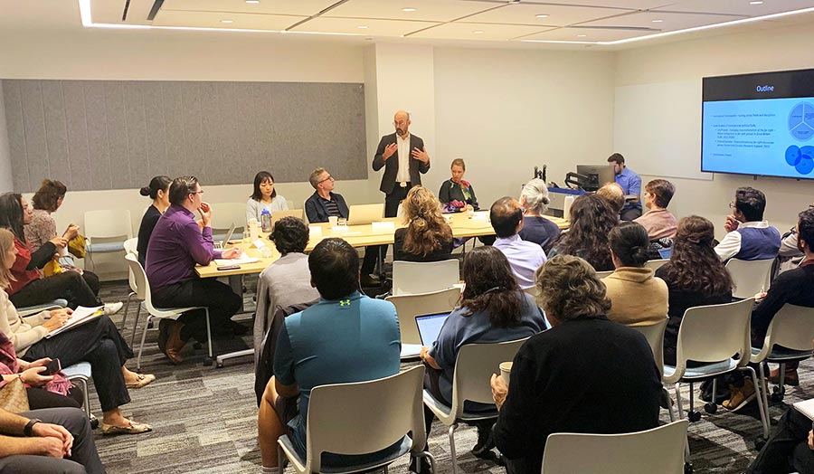 A group of people at a conference