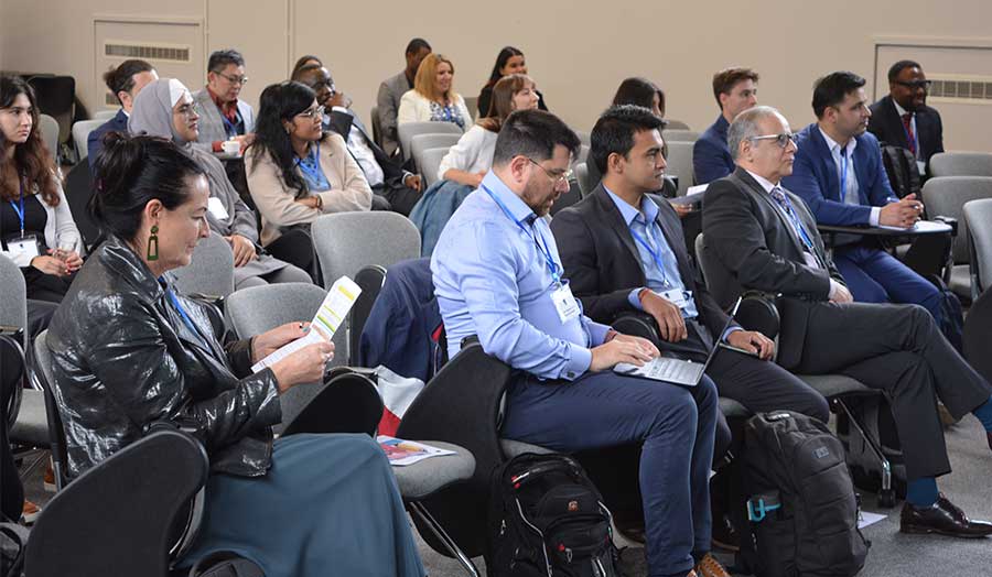 A group of people at a conference