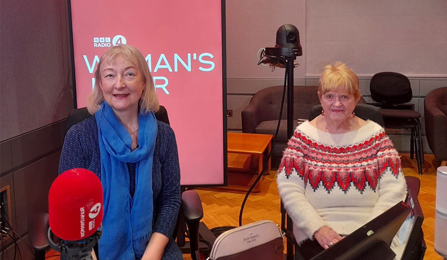Two women in a recording studio