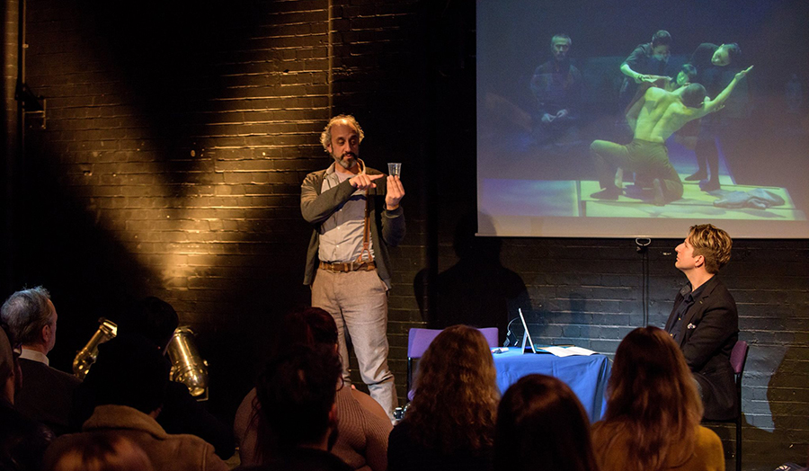 A picture of acclaimed actor and writer, Richard Katz, giving a talk to Students on The Cass’s Theatre Arts Programme.