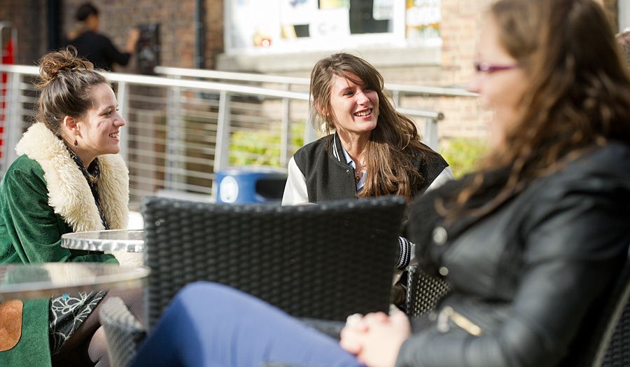 Students talking in the courtyard