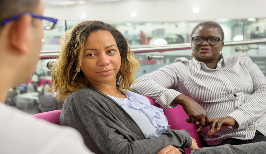 Three postgraduate students in the Learning Centre