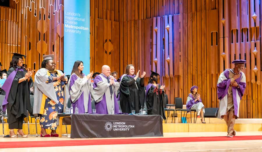 London Met staff and students at a London Met graduation at the Barbican in 2021