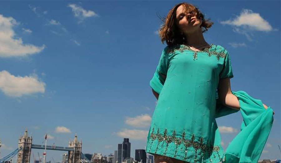 Paulina Golozd standing by Tower Bridge in London