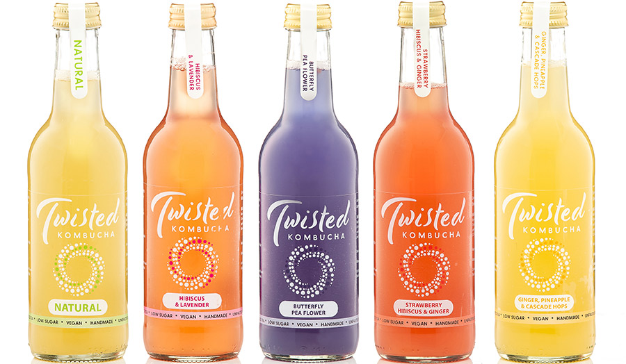 Bottles of twisted kombucha