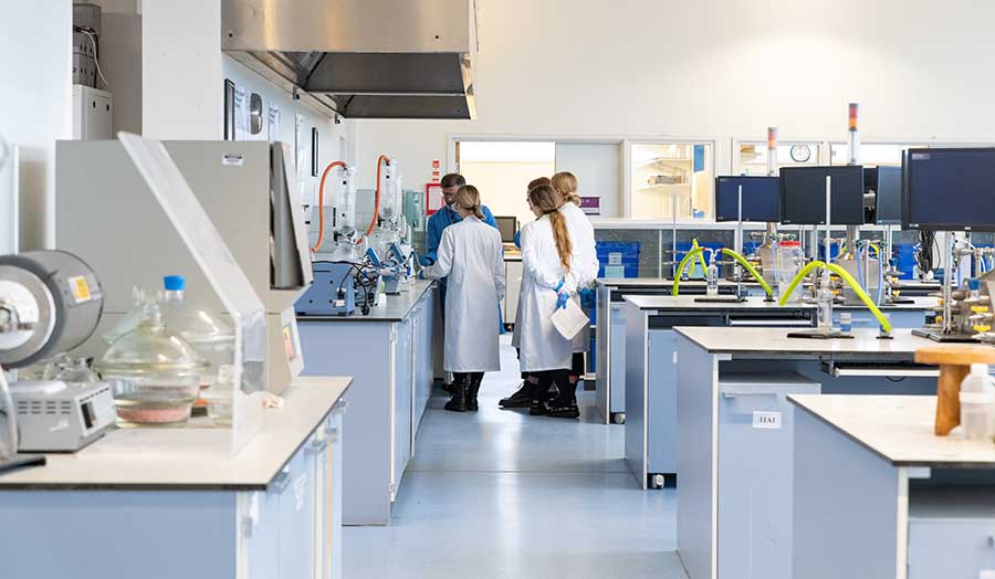 nutrition students watching a demonstration in the superlab